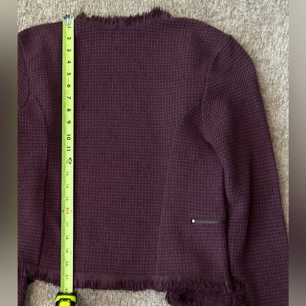 NWT NIC+ZOE Burgundy Frayed-Trim Tweed and Knit Mixed Blazer, Size Large - Picture 14 of 16